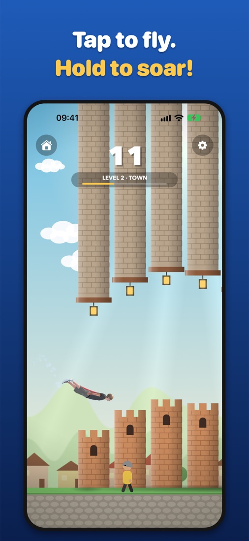 Flying Man screenshot: Tap to fly through the city