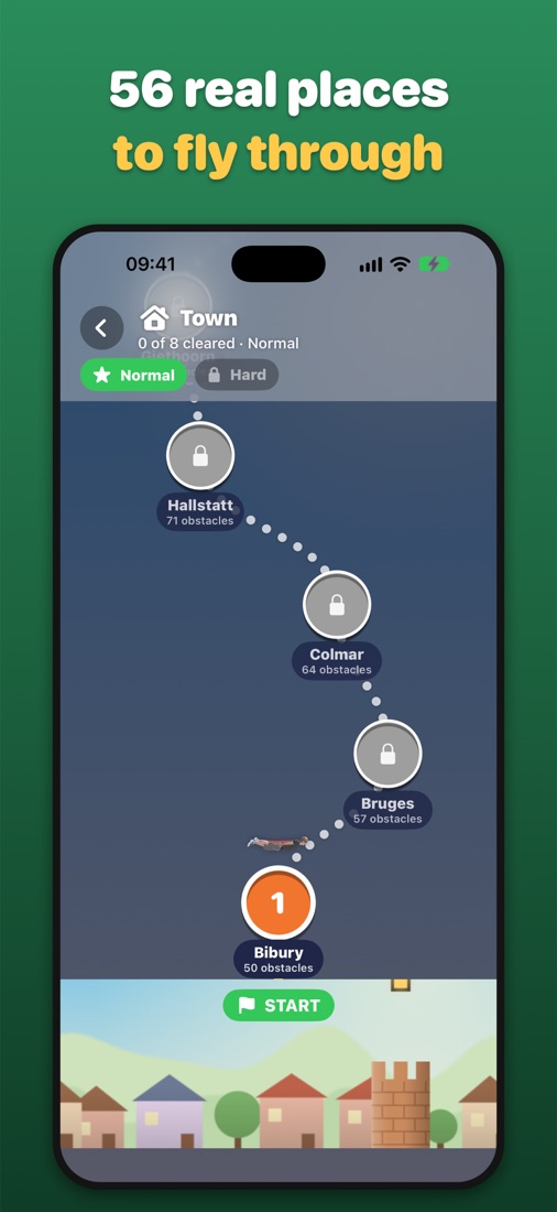 Flying Man screenshot: Trail map of famous places