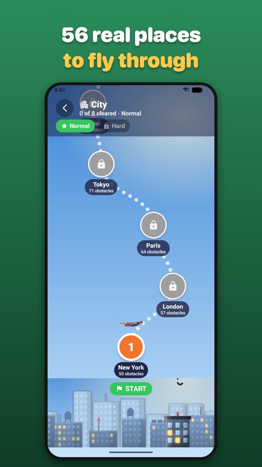 Flying Man Android screenshot: Trail map of famous places