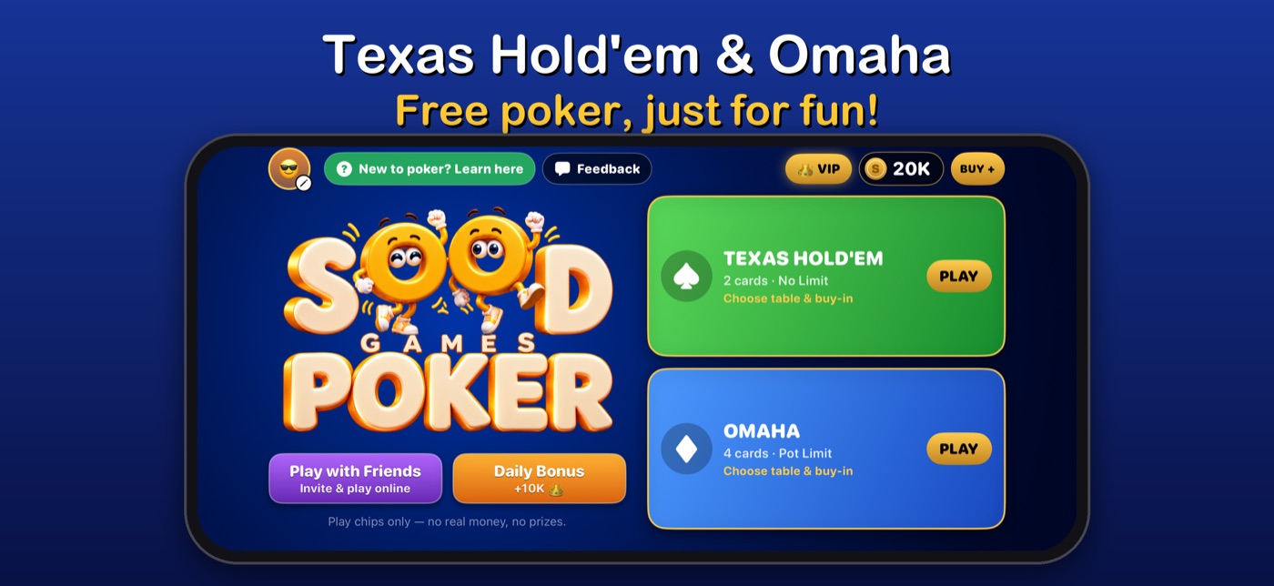 Sood Poker screenshot: Lobby with Texas Hold'em and Omaha