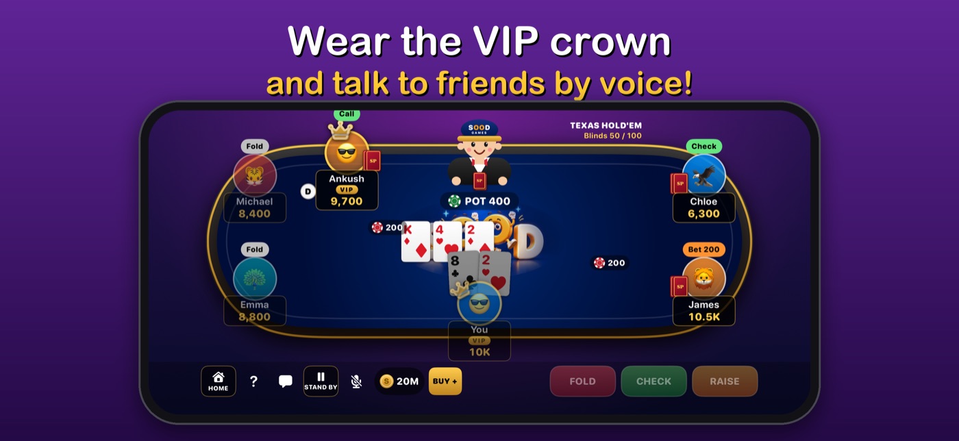Sood Poker screenshot: VIP voice chat and gold crown