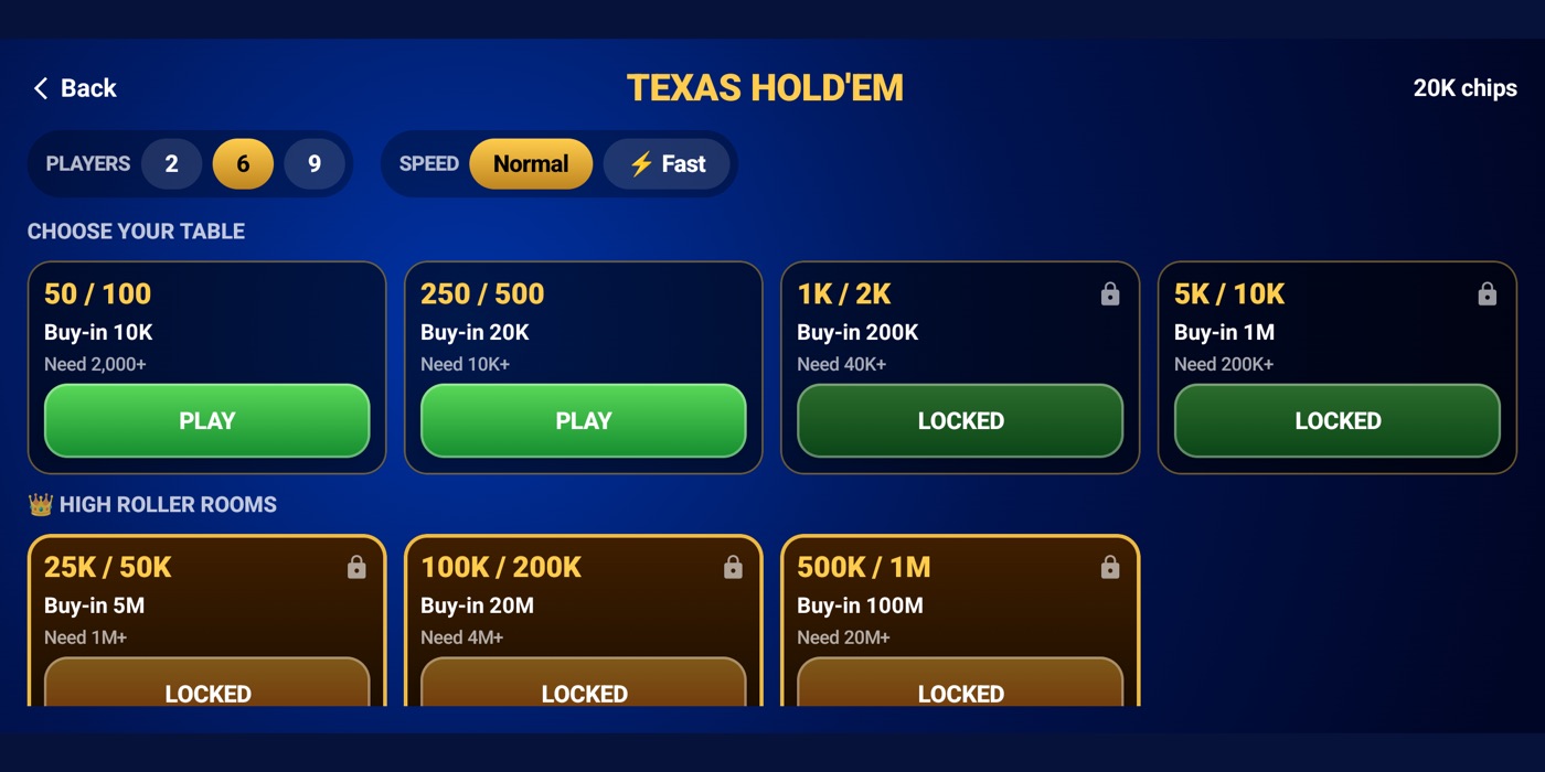 Sood Poker screenshot: Choose a table on Android