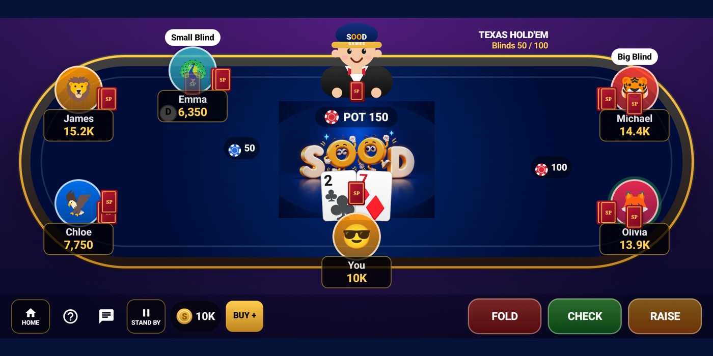 Sood Poker screenshot: Texas Hold'em table on Android